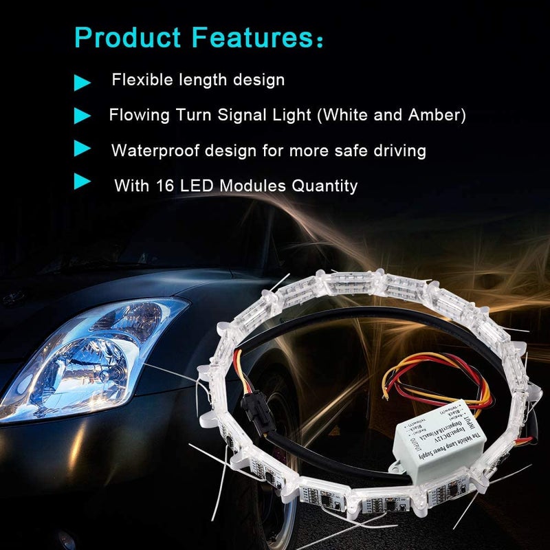GrandviewTM 2pcs Flexible Car Led Strip, Crystal DRL Led Lights Daytime Running Light Flowing Turn Signal Light Headlight White/Amber Fog Lamp 12V - Image 2